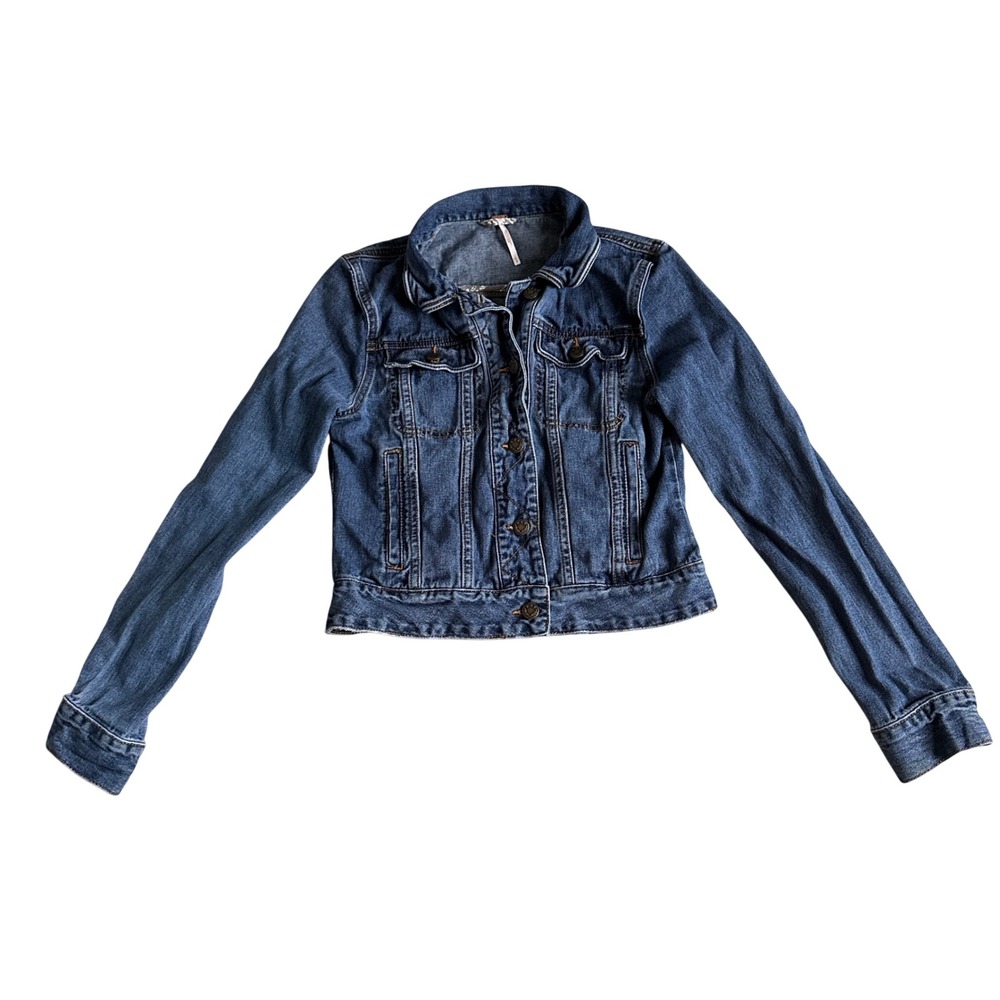 Free People Denim Jacket Womens S Western Boho Farmer Spring Blue Jean Festival